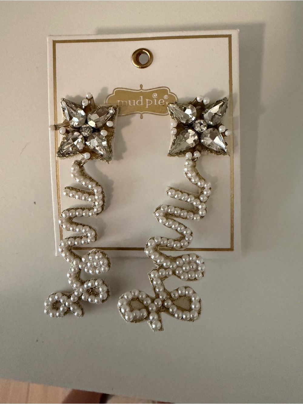 Mud Pie Bridal Mrs. Crystal and Pearl Drop Earrings